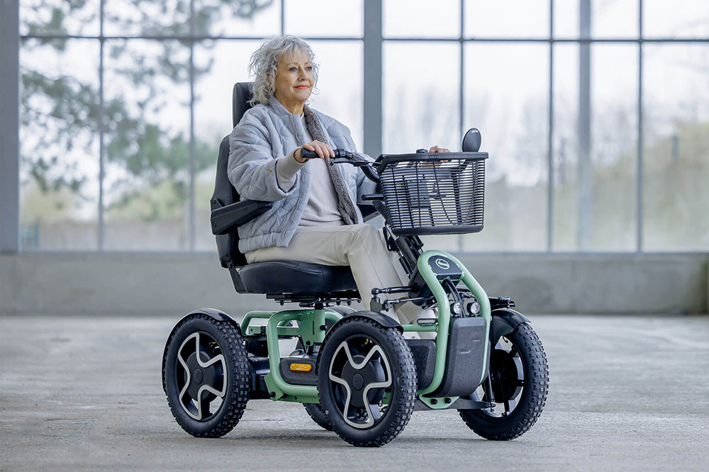 Mobility scooter parked outdoors on a sunny day