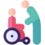 Wheelchair icon with a heart, representing compassion, accessibility, or disability inclusion.
