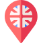 Map location pin with the United Kingdom flag inside
